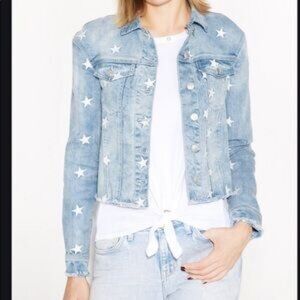 Womens Generation Love Blue White Ezra Star Embroidered Cropped Denim Jacket S